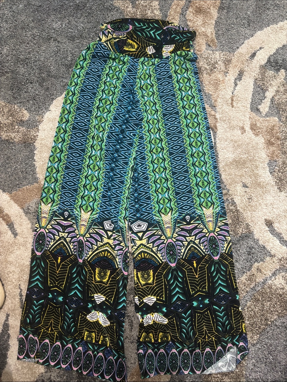 Green Patterned Wide-Leg Pantsuit Pants